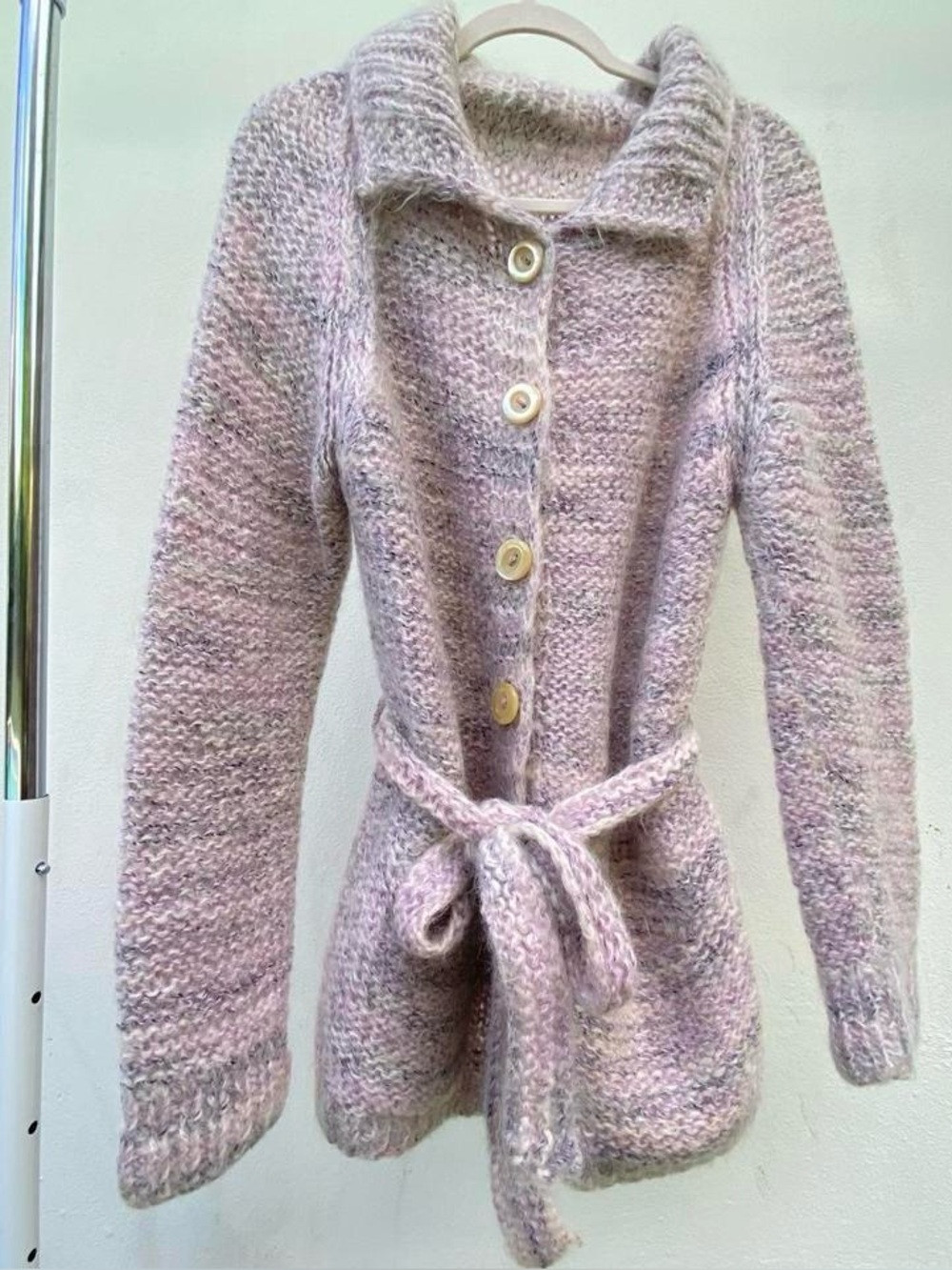 Retro Purple Cotton Candy Fuzzy Knit Chunky Cardigan Size M/L